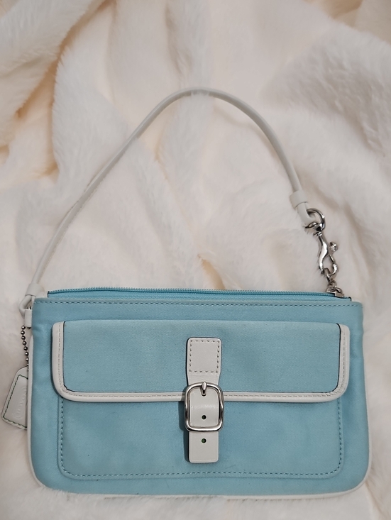 Coach Handbags - Coach Hamptons Y2K Blue Wristlet Pouch Wallet Bag White Trim